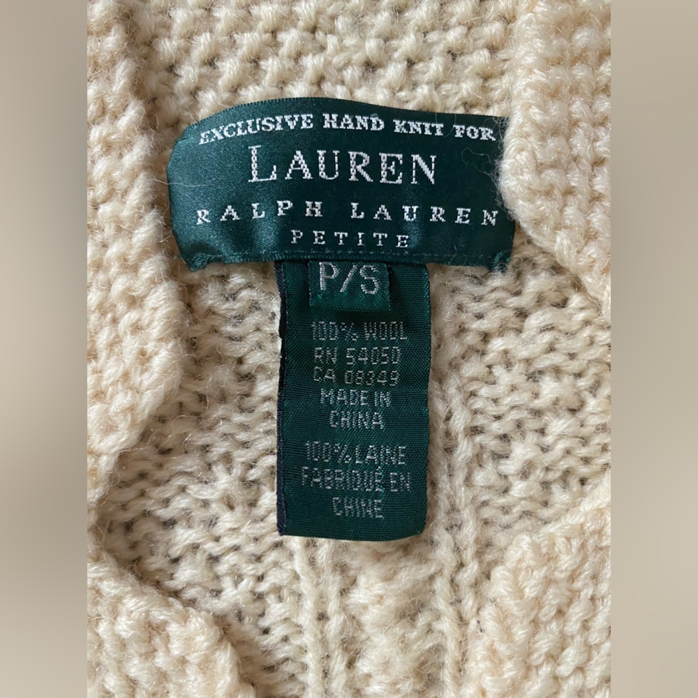 Ralph Lauren Ivory Cream Cable Knit wool Sweater cardigan fisherman - Picture 4 of 6
